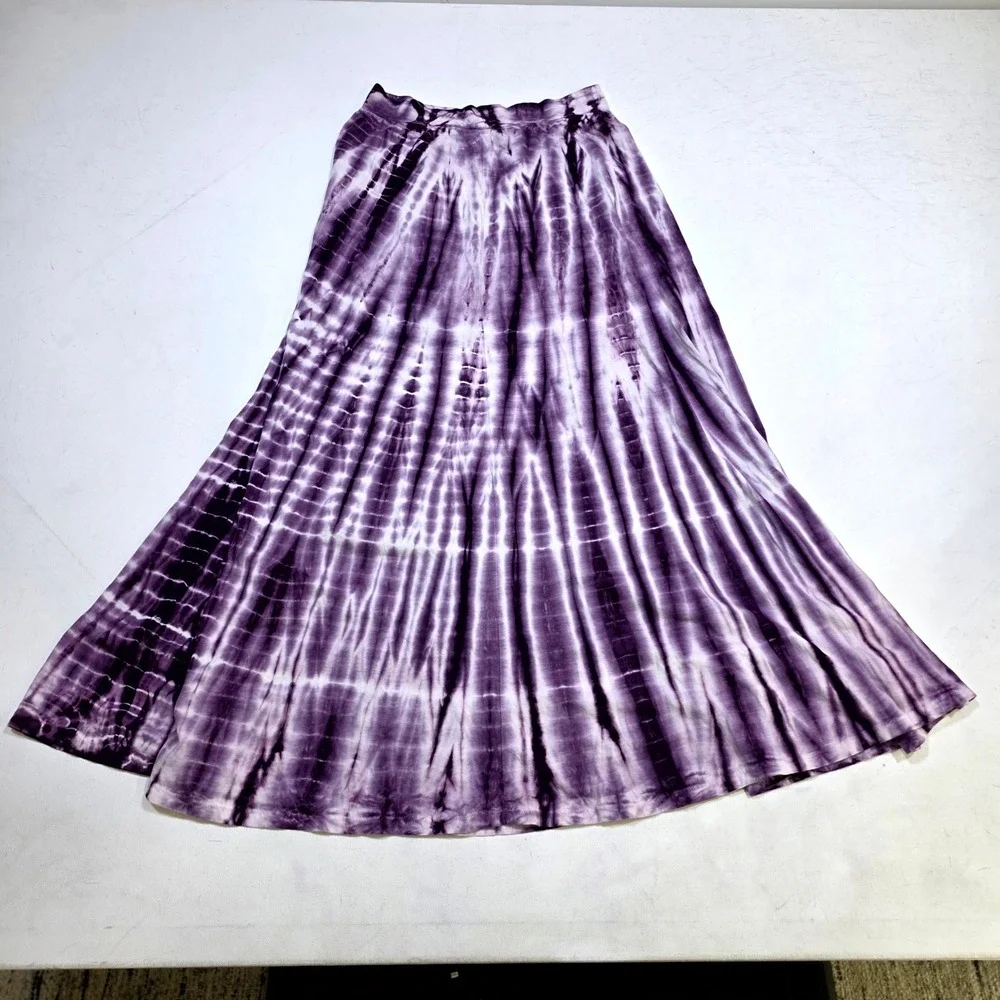 Tryst by Matthew Maxi Skirt Womens Small Purple Tie Dye Boho Flowy USA Made